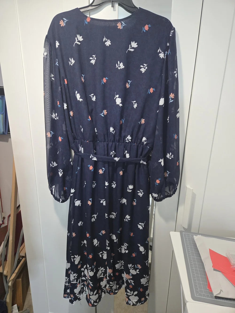 Robbie Bee Navy Blue Floral Wrap Dress